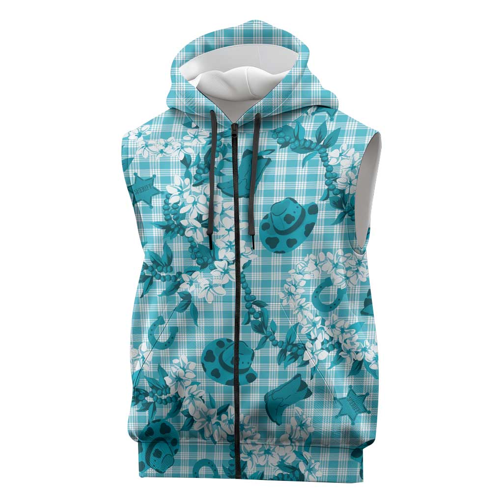Mokihana Maile Ilima Leis Paniolo Palaka Sleeveless Zip Hoodie Hawaiian Polu Opa Spirit LT9 Turquoise - Polynesian Pride