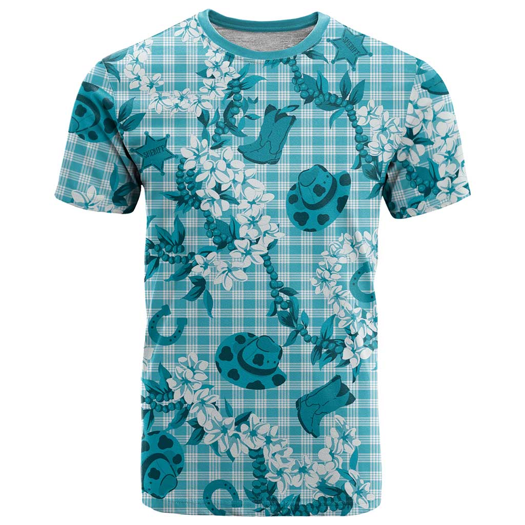 Mokihana Maile Ilima Leis Paniolo Palaka T Shirt Hawaiian Polu Opa Spirit LT9 Turquoise - Polynesian Pride
