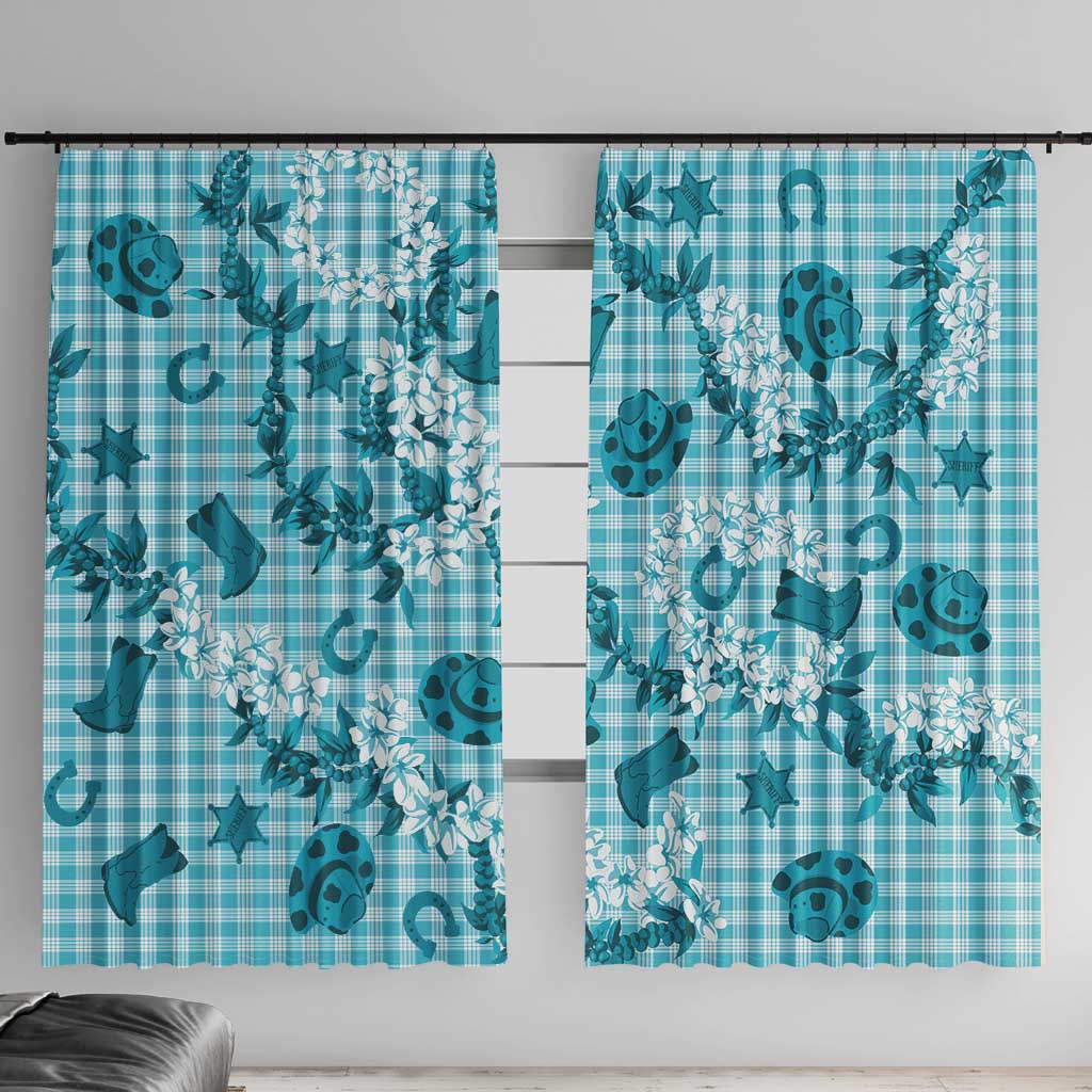 Mokihana Maile Ilima Leis Paniolo Palaka Window Curtain Hawaiian Polu Opa Spirit LT9 With Hooks Turquoise - Polynesian Pride