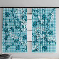 Mokihana Maile Ilima Leis Paniolo Palaka Window Curtain Hawaiian Polu Opa Spirit LT9 With Hooks Turquoise - Polynesian Pride
