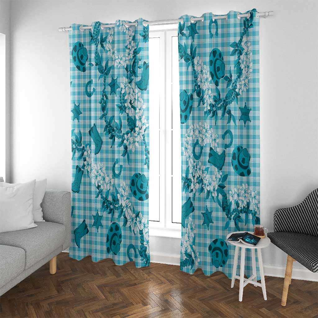 Mokihana Maile Ilima Leis Paniolo Palaka Window Curtain Hawaiian Polu Opa Spirit LT9 With Grommets Turquoise - Polynesian Pride