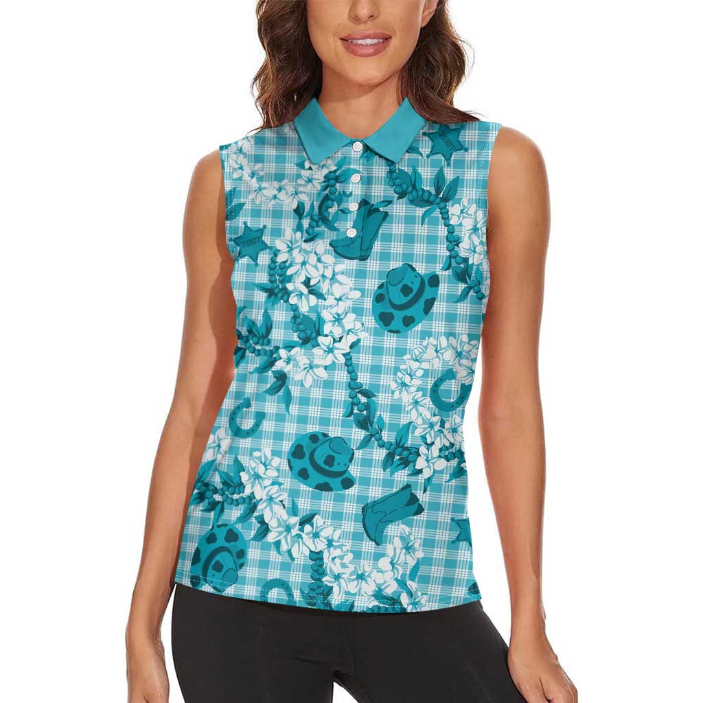 Mokihana Maile Ilima Leis Paniolo Palaka Women Sleeveless Polo Shirt Hawaiian Polu Opa Spirit LT9 - Polynesian Pride