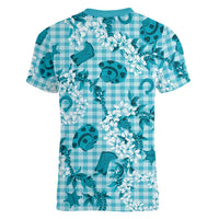 Mokihana Maile Ilima Leis Paniolo Palaka Women V-Neck T-Shirt Hawaiian Polu Opa Spirit LT9 - Polynesian Pride