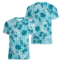 Mokihana Maile Ilima Leis Paniolo Palaka Women V-Neck T-Shirt Hawaiian Polu Opa Spirit LT9 - Polynesian Pride