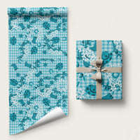 Mokihana Maile Ilima Leis Paniolo Palaka Wrapping Paper Hawaiian Polu Opa Spirit LT9 58" × 23" Turquoise - Polynesian Pride