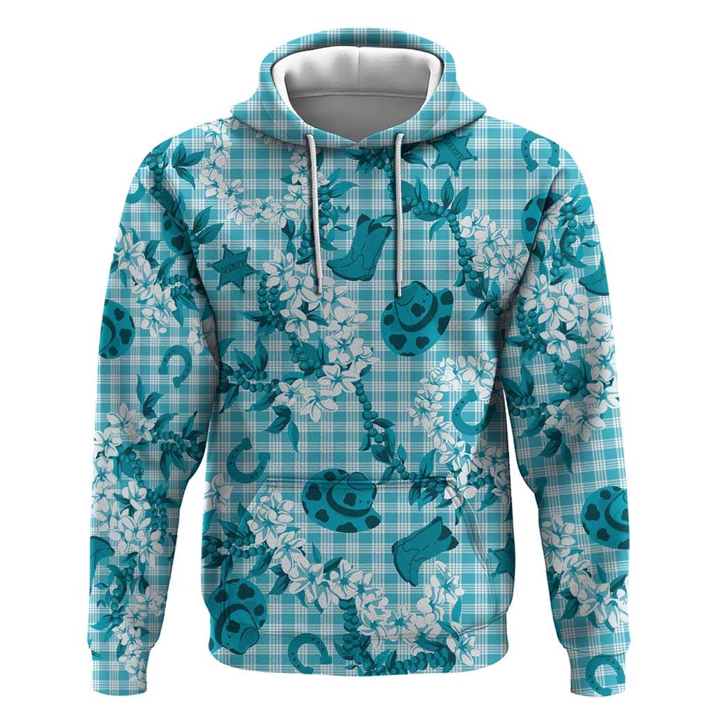 Mokihana Maile Ilima Leis Paniolo Palaka Zip Hoodie Hawaiian Polu Opa Spirit LT9 Pullover Hoodie Turquoise - Polynesian Pride