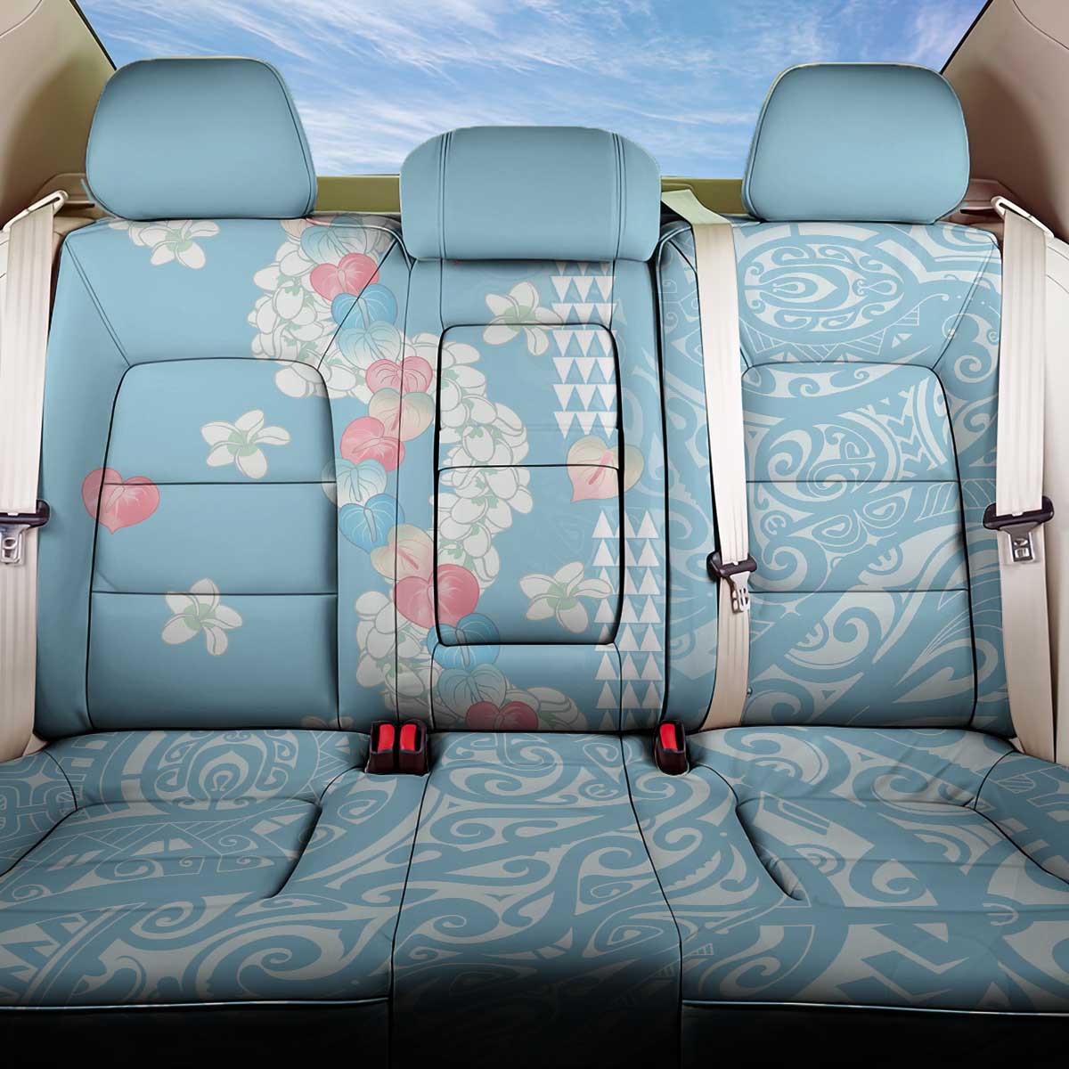 Blue Hawaii Anthurium Plumeria Lei Back Car Seat Cover LT9 One Size Blue - Polynesian Pride