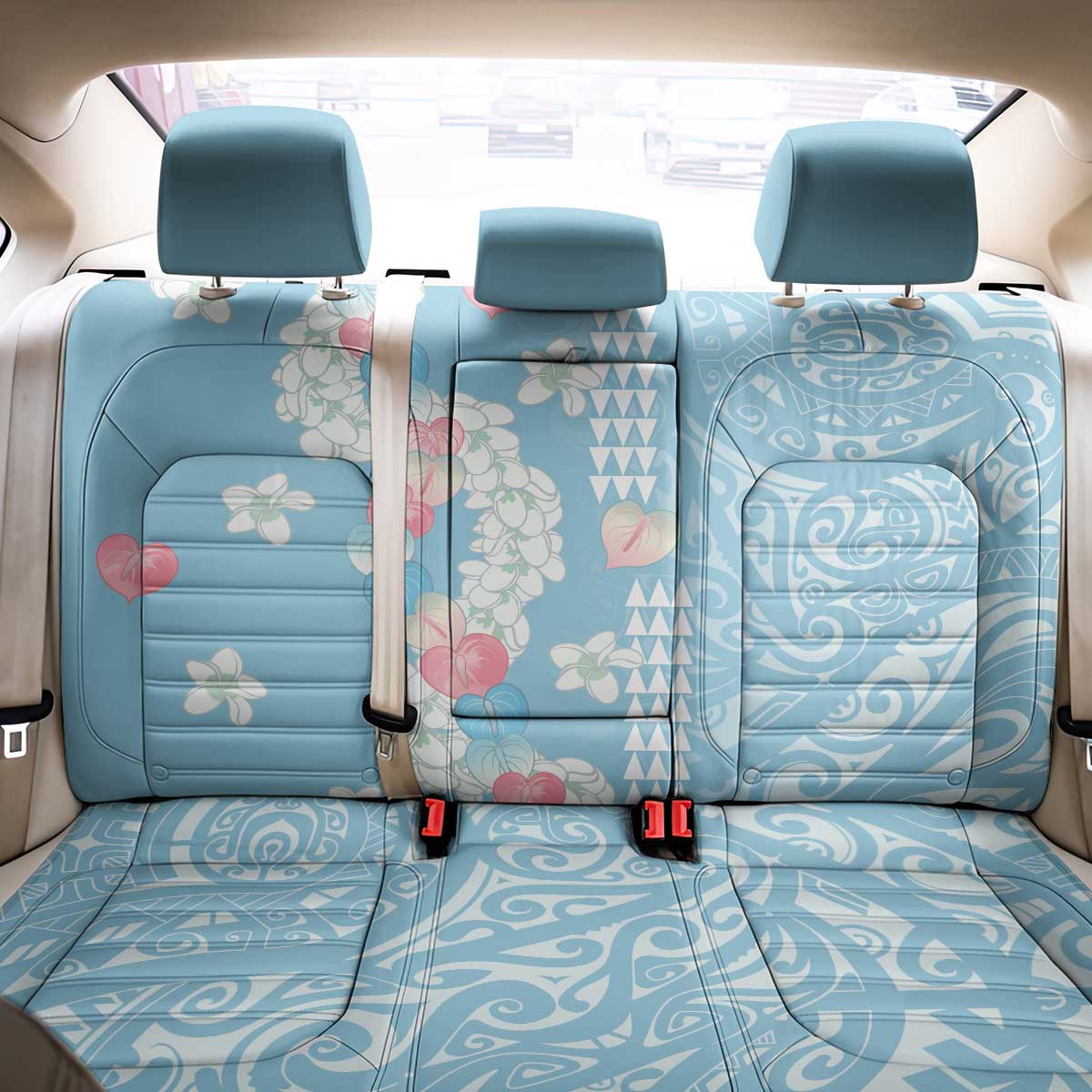 Blue Hawaii Anthurium Plumeria Lei Back Car Seat Cover LT9 - Polynesian Pride