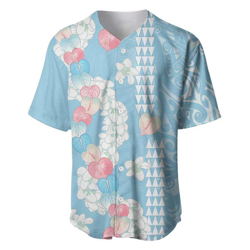 Blue Hawaii Anthurium Plumeria Lei Baseball Jersey