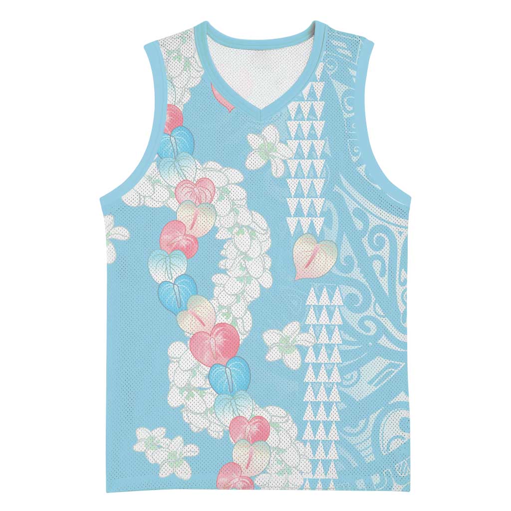 Blue Hawaii Anthurium Plumeria Lei Basketball Jersey LT9 Unisex Blue - Polynesian Pride