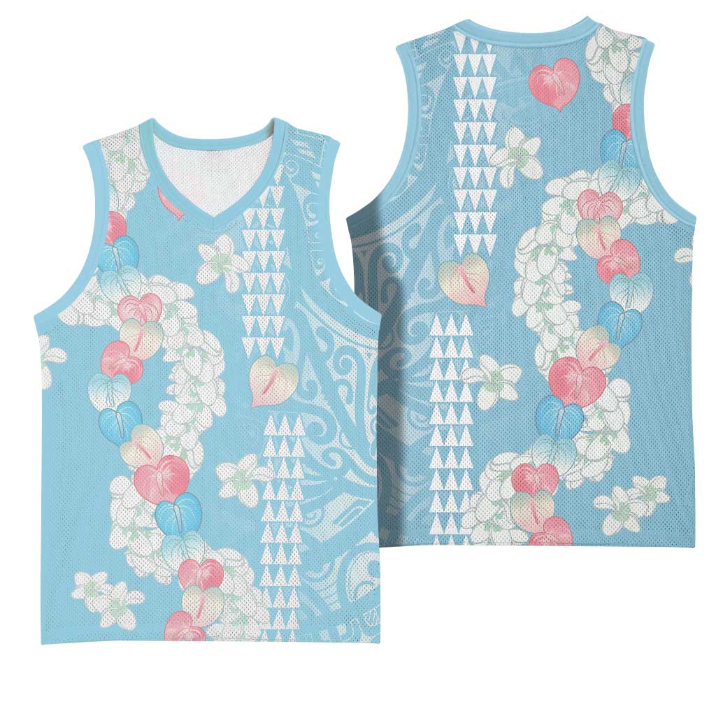 Blue Hawaii Anthurium Plumeria Lei Basketball Jersey LT9 - Polynesian Pride