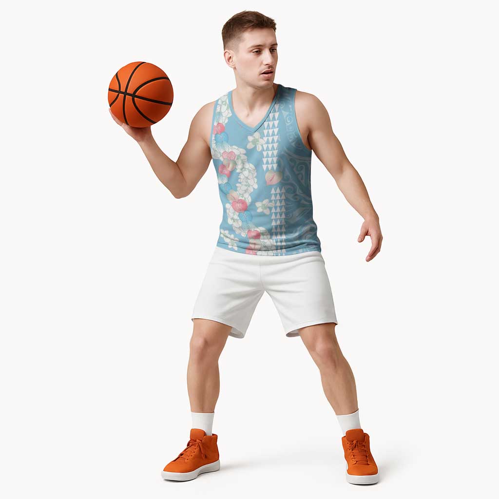 Blue Hawaii Anthurium Plumeria Lei Basketball Jersey LT9 - Polynesian Pride
