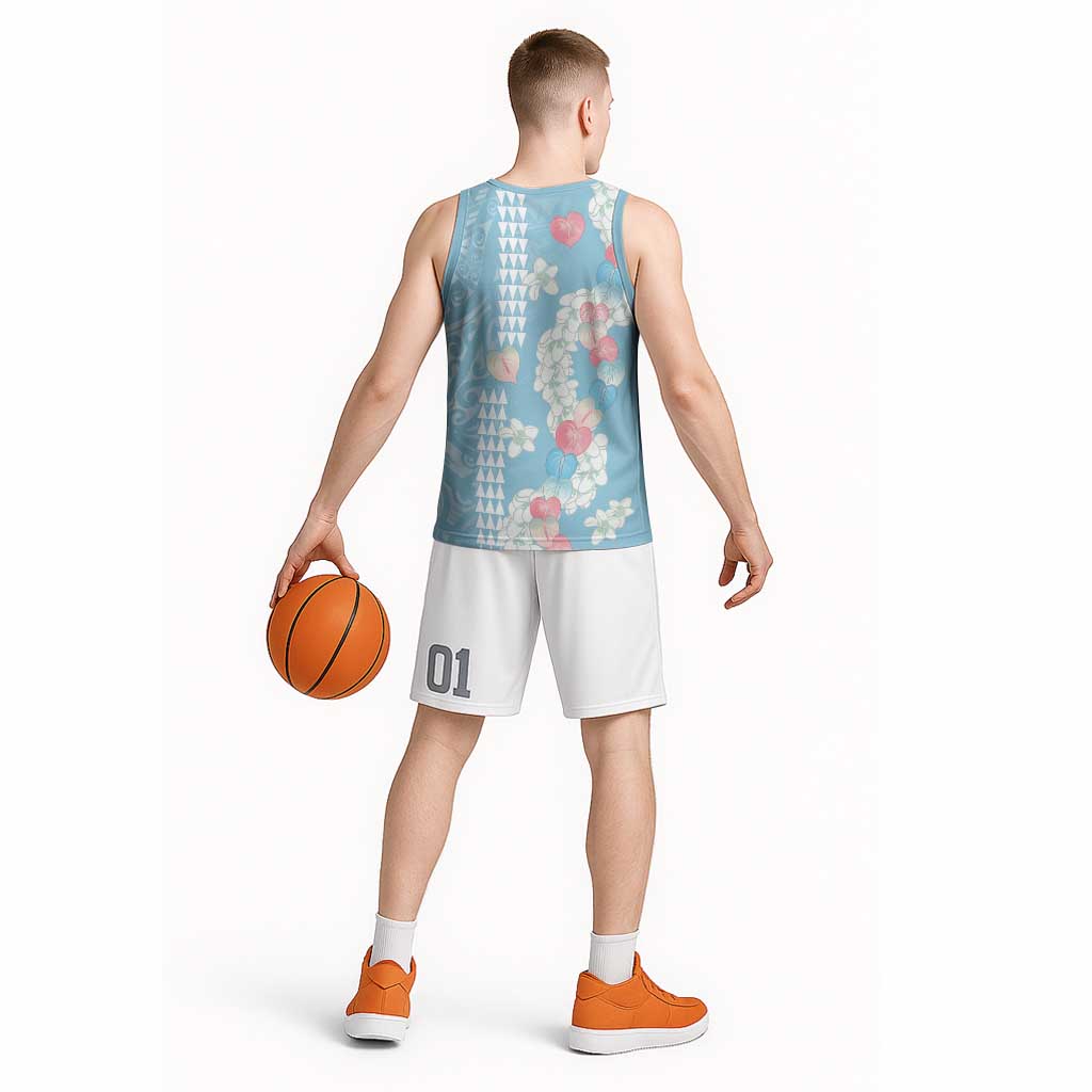 Blue Hawaii Anthurium Plumeria Lei Basketball Jersey LT9 - Polynesian Pride