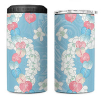 Blue Hawaii Anthurium Plumeria Lei 4 in 1 Can Cooler Tumbler