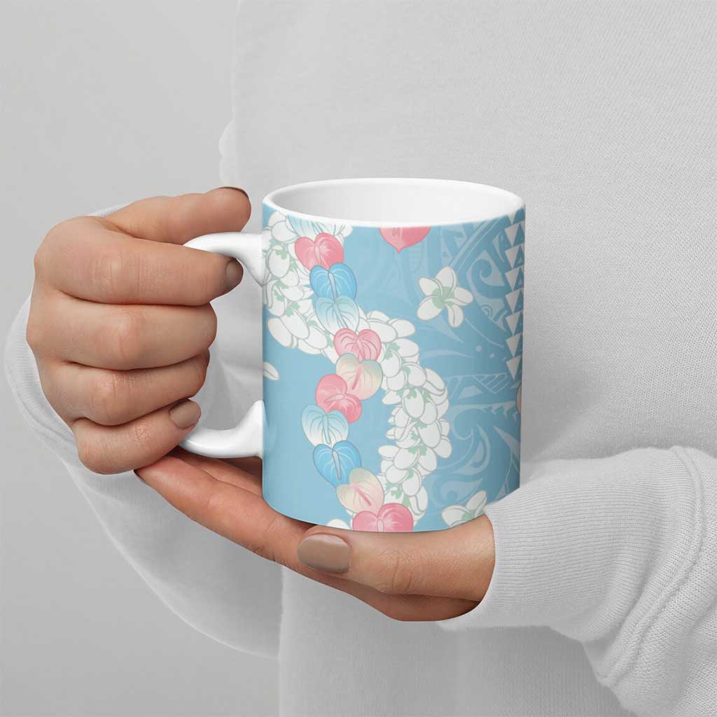 Blue Hawaii Anthurium Plumeria Lei Ceramic Mug
