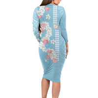 Blue Hawaii Anthurium Plumeria Lei Family Matching Long Sleeve Bodycon Dress and Hawaiian Shirt LT9 - Polynesian Pride