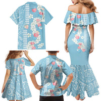 Blue Hawaii Anthurium Plumeria Lei Family Matching Mermaid Dress and Hawaiian Shirt LT9 - Polynesian Pride