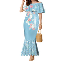 Blue Hawaii Anthurium Plumeria Lei Family Matching Mermaid Dress and Hawaiian Shirt LT9 Mom's Dress Blue - Polynesian Pride