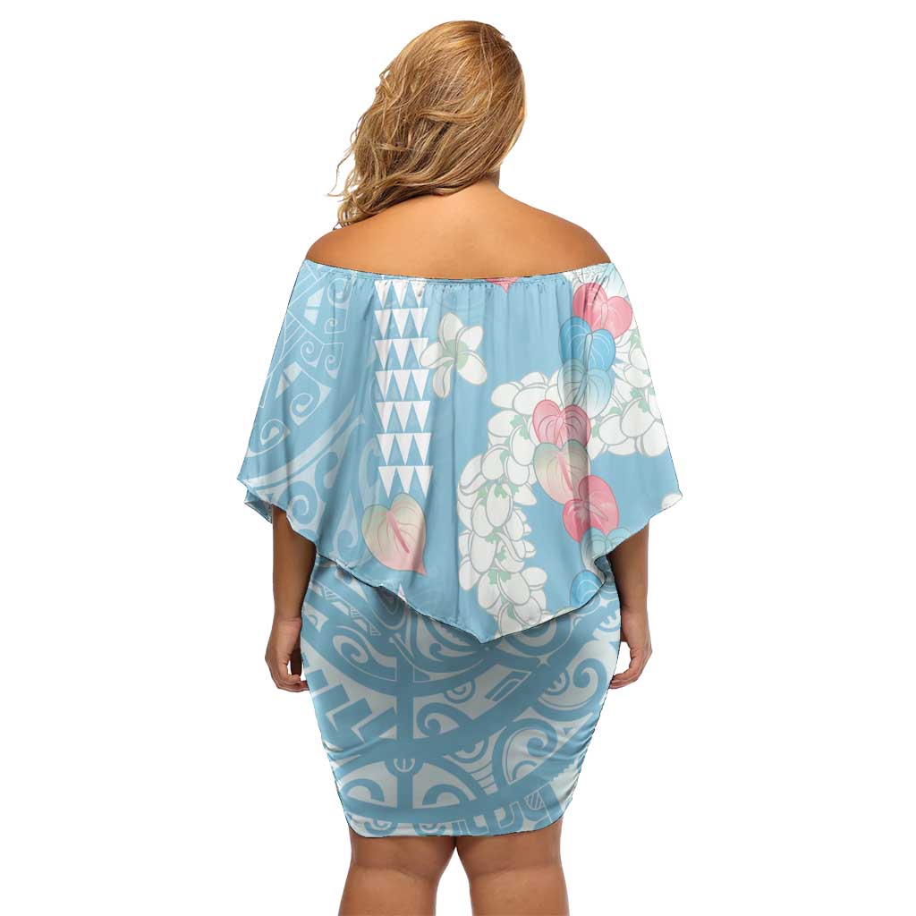 Blue Hawaii Anthurium Plumeria Lei Family Matching Off Shoulder Short Dress and Hawaiian Shirt LT9 - Polynesian Pride