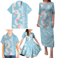 Blue Hawaii Anthurium Plumeria Lei Family Matching Puletasi and Hawaiian Shirt LT9 - Polynesian Pride