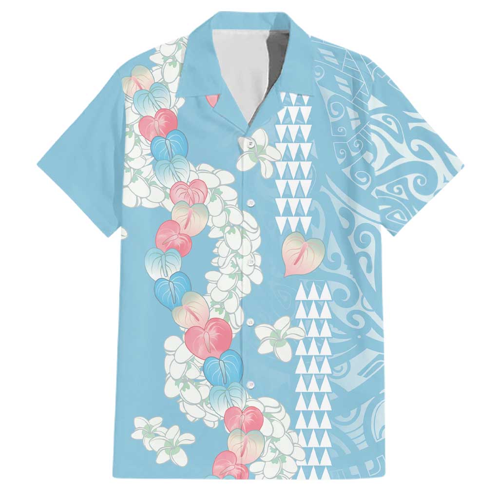 Blue Hawaii Anthurium Plumeria Lei Family Matching Puletasi and Hawaiian Shirt LT9 Dad's Shirt - Short Sleeve Blue - Polynesian Pride
