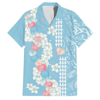 Blue Hawaii Anthurium Plumeria Lei Family Matching Puletasi and Hawaiian Shirt LT9 Dad's Shirt - Short Sleeve Blue - Polynesian Pride