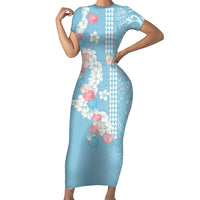 Blue Hawaii Anthurium Plumeria Lei Family Matching Short Sleeve Bodycon Dress and Hawaiian Shirt LT9 Mom's Dress Blue - Polynesian Pride