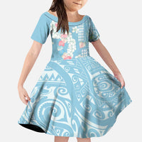 Blue Hawaii Anthurium Plumeria Lei Family Matching Summer Maxi Dress and Hawaiian Shirt LT9 Daughter's Dress Blue - Polynesian Pride