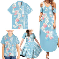 Blue Hawaii Anthurium Plumeria Lei Family Matching Summer Maxi Dress and Hawaiian Shirt LT9 - Polynesian Pride