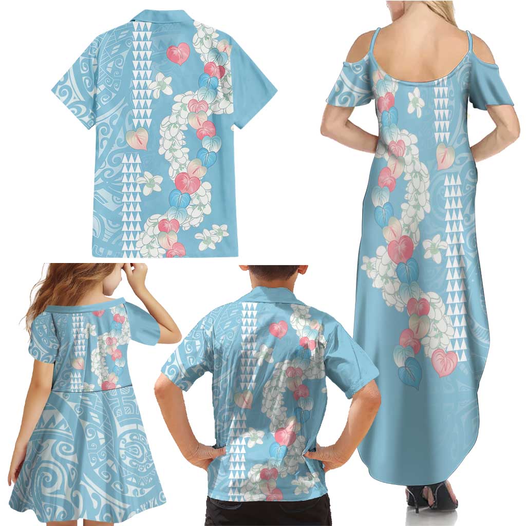Blue Hawaii Anthurium Plumeria Lei Family Matching Summer Maxi Dress and Hawaiian Shirt LT9 - Polynesian Pride