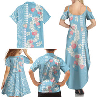 Blue Hawaii Anthurium Plumeria Lei Family Matching Summer Maxi Dress and Hawaiian Shirt LT9 - Polynesian Pride