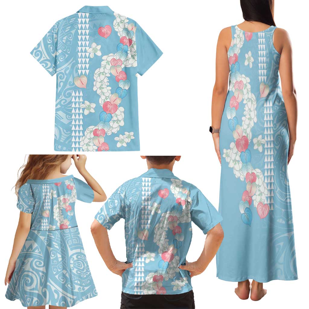 Blue Hawaii Anthurium Plumeria Lei Family Matching Tank Maxi Dress and Hawaiian Shirt LT9 - Polynesian Pride