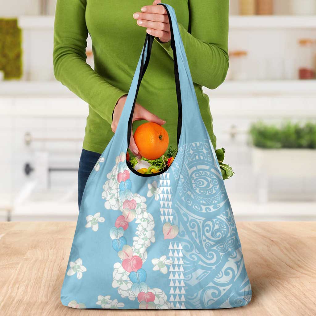 Blue Hawaii Anthurium Plumeria Lei Grocery Bag