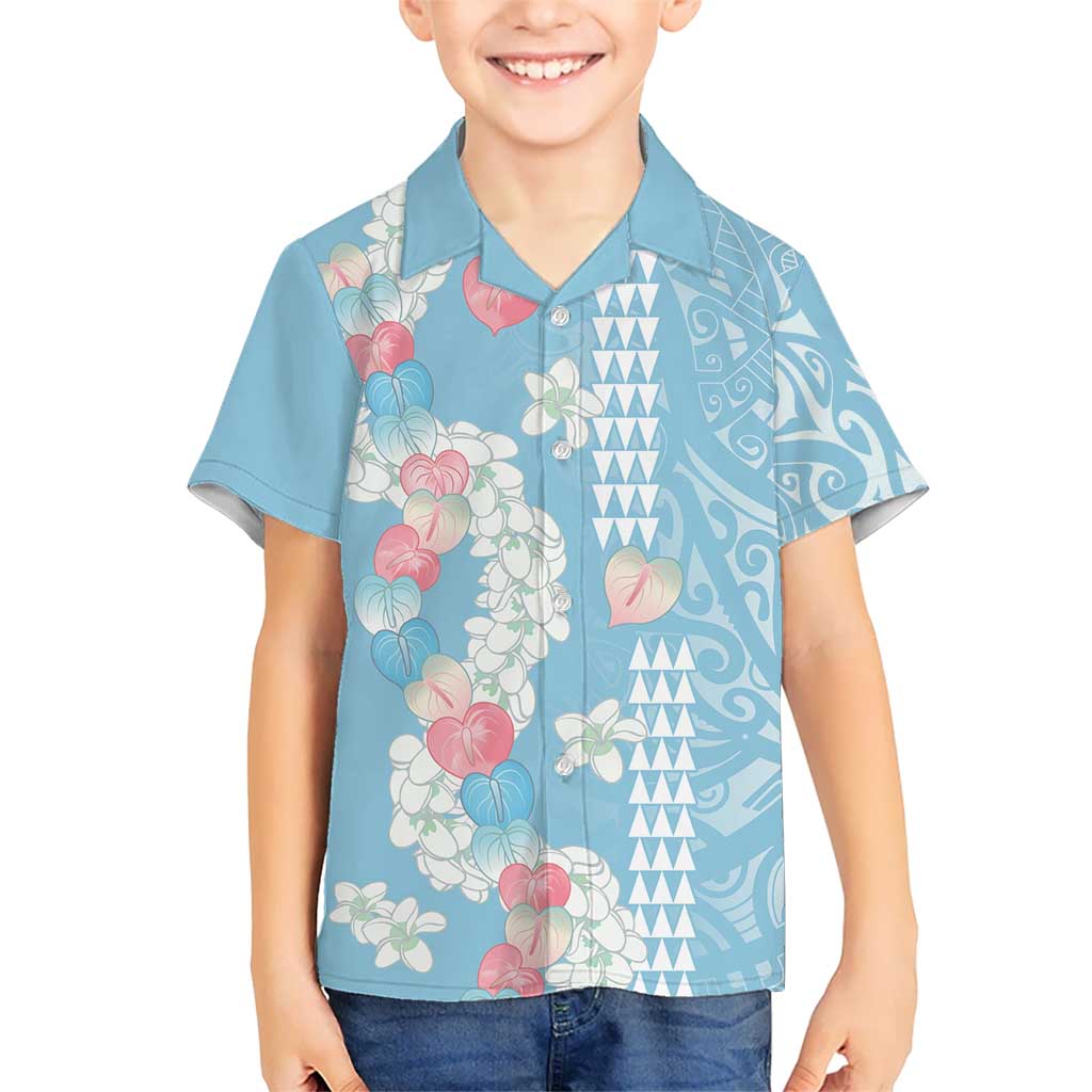 Blue Hawaii Anthurium Plumeria Lei Kid Hawaiian Shirt LT9 Kid Blue - Polynesian Pride