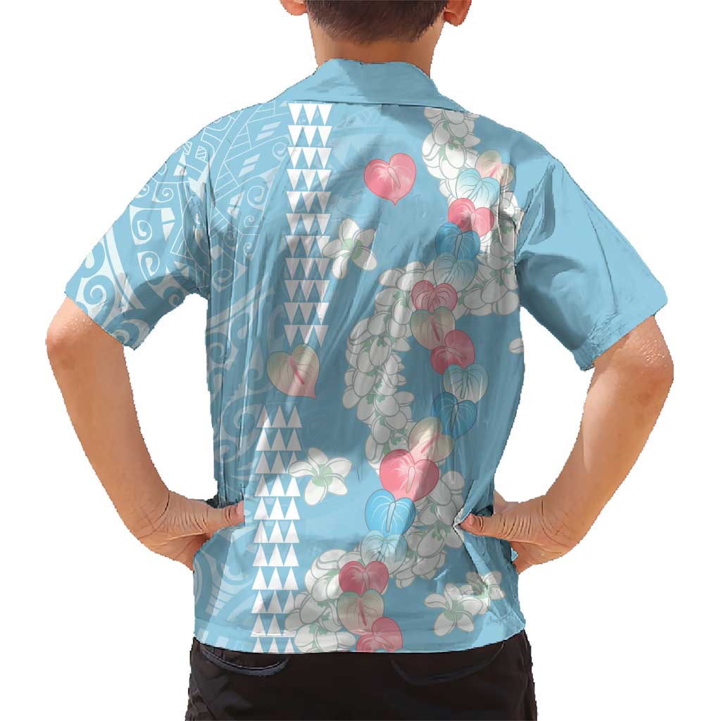 Blue Hawaii Anthurium Plumeria Lei Kid Hawaiian Shirt LT9 - Polynesian Pride
