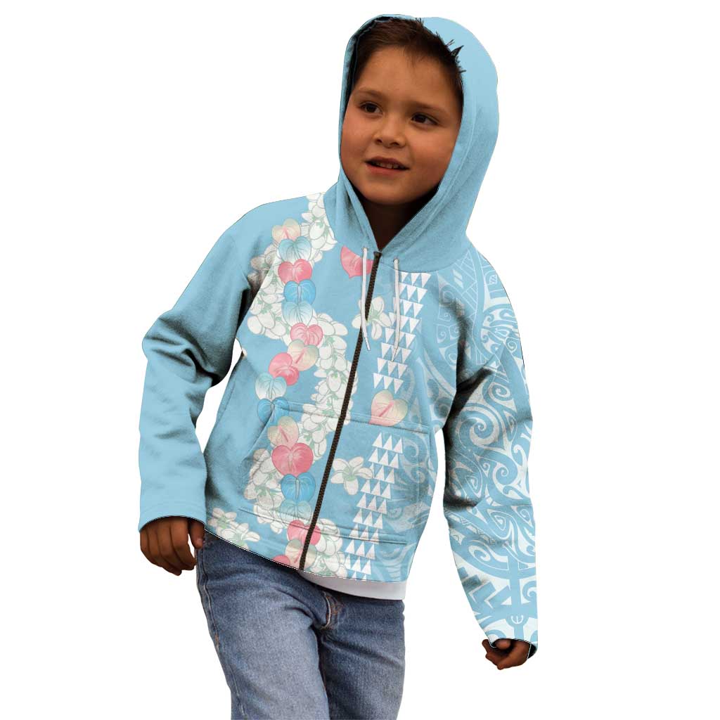 Blue Hawaii Anthurium Plumeria Lei Kid Hoodie