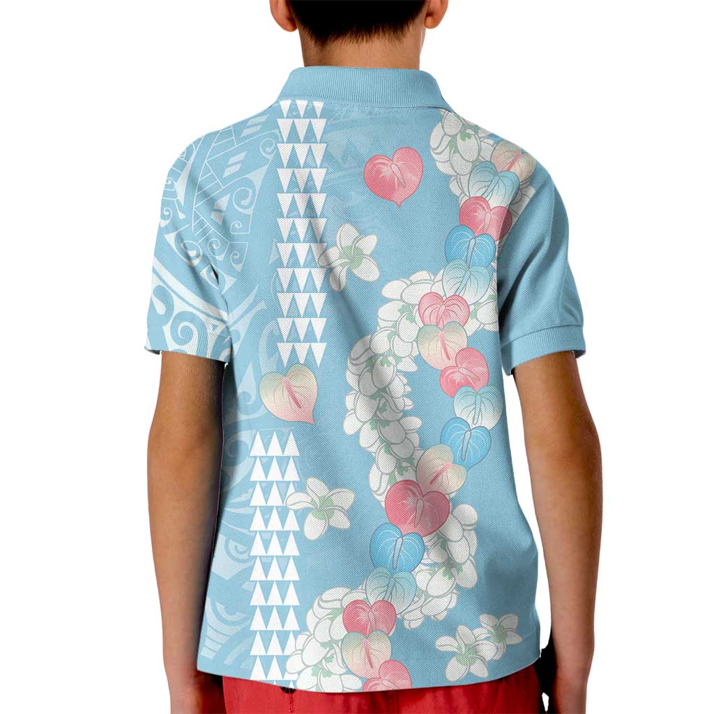 Blue Hawaii Anthurium Plumeria Lei Kid Polo Shirt