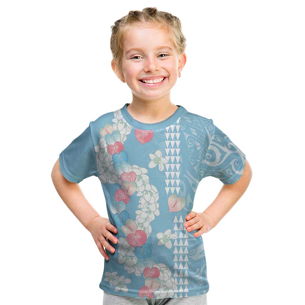 Blue Hawaii Anthurium Plumeria Lei Kid T Shirt