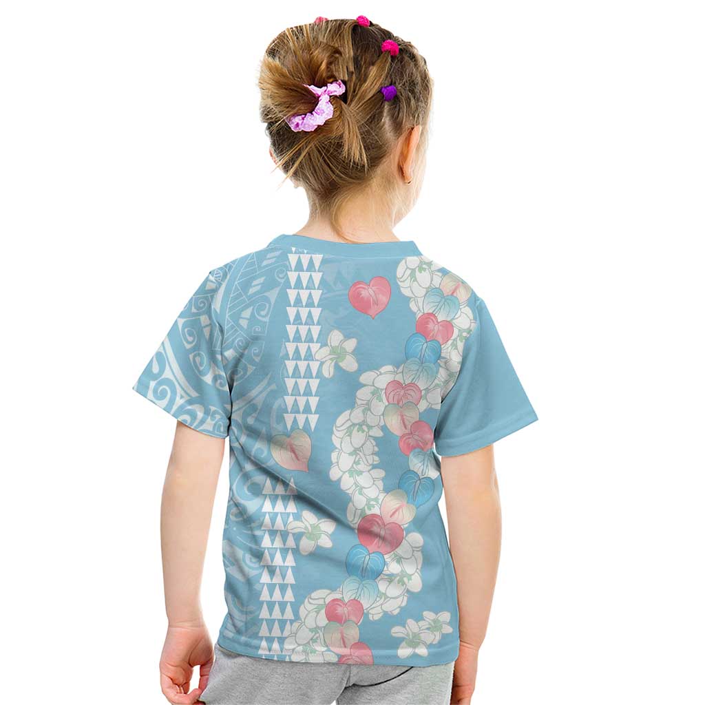 Blue Hawaii Anthurium Plumeria Lei Kid T Shirt