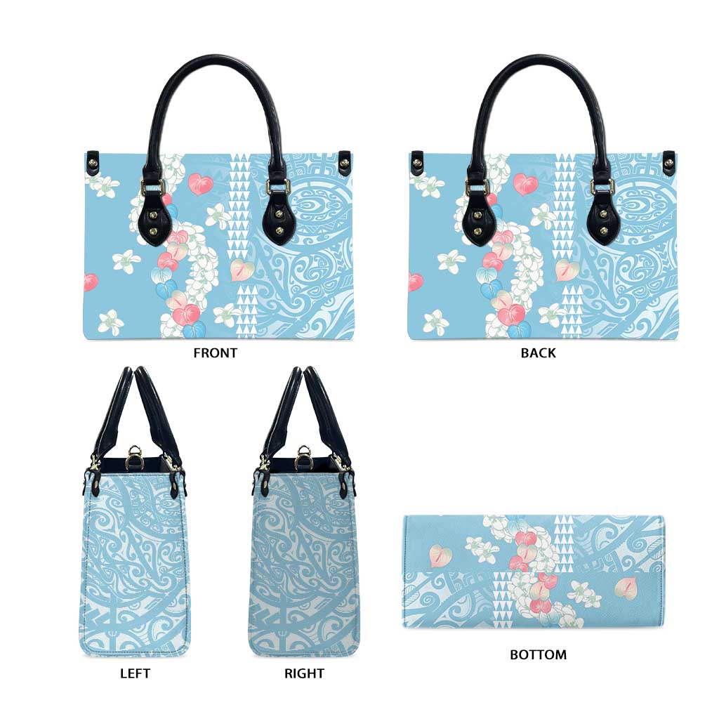 Blue Hawaii Anthurium Plumeria Lei Leather Bag