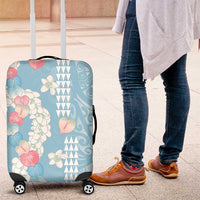Blue Hawaii Anthurium Plumeria Lei Luggage Cover LT9 Blue - Polynesian Pride