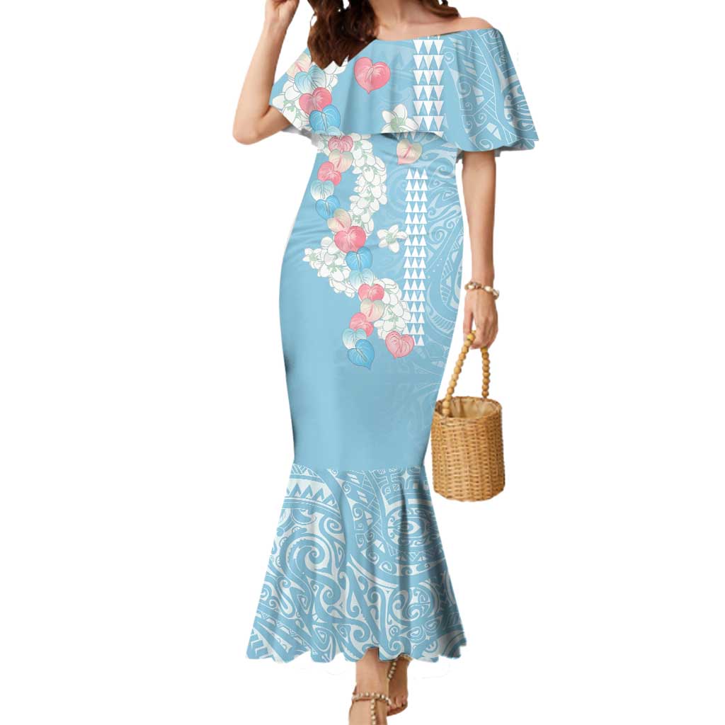 Blue Hawaii Anthurium Plumeria Lei Mermaid Dress LT9 Women Blue - Polynesian Pride