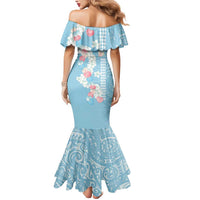 Blue Hawaii Anthurium Plumeria Lei Mermaid Dress LT9 - Polynesian Pride