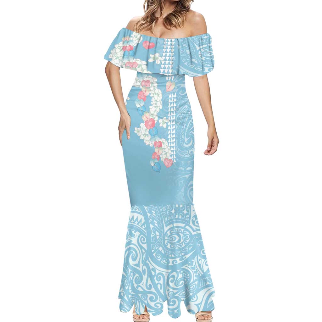 Blue Hawaii Anthurium Plumeria Lei Mermaid Dress LT9 - Polynesian Pride