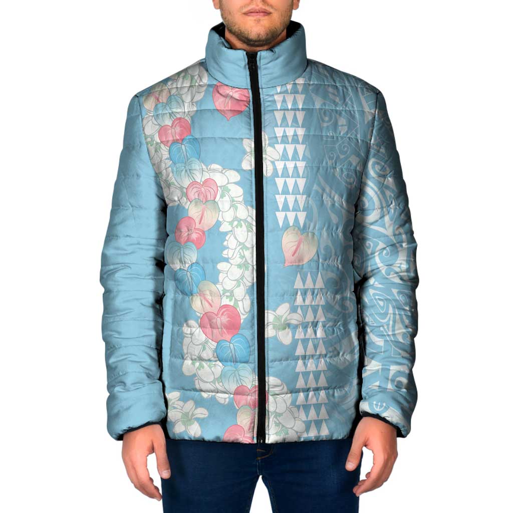 Blue Hawaii Anthurium Plumeria Lei Padded Jacket