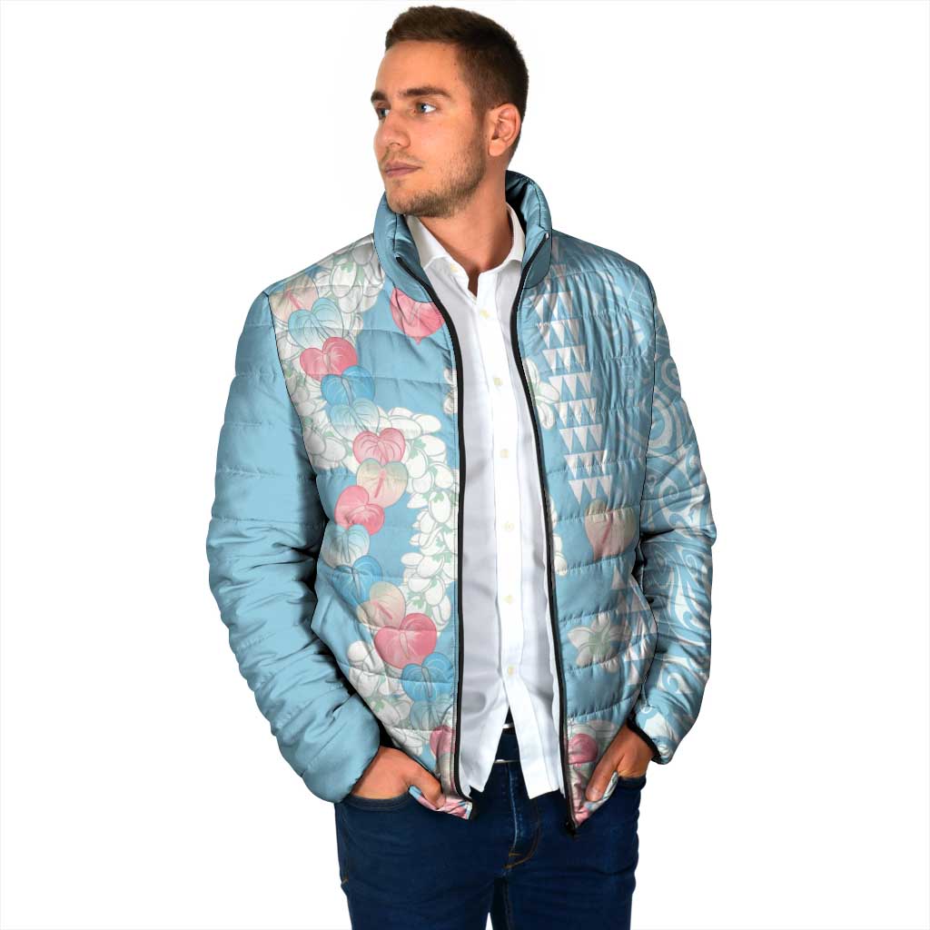Blue Hawaii Anthurium Plumeria Lei Padded Jacket