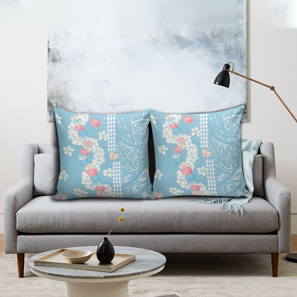 Blue Hawaii Anthurium Plumeria Lei Pillow Cover