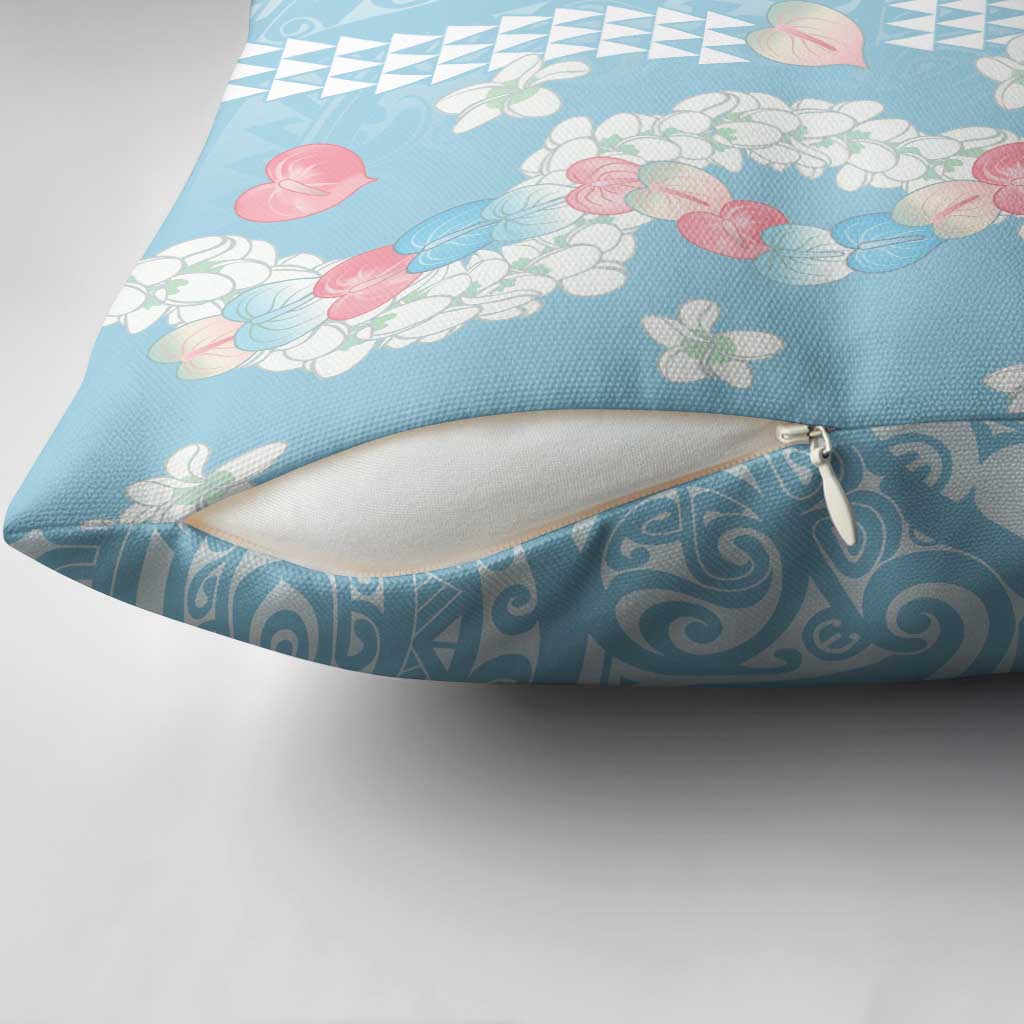 Blue Hawaii Anthurium Plumeria Lei Pillow Cover