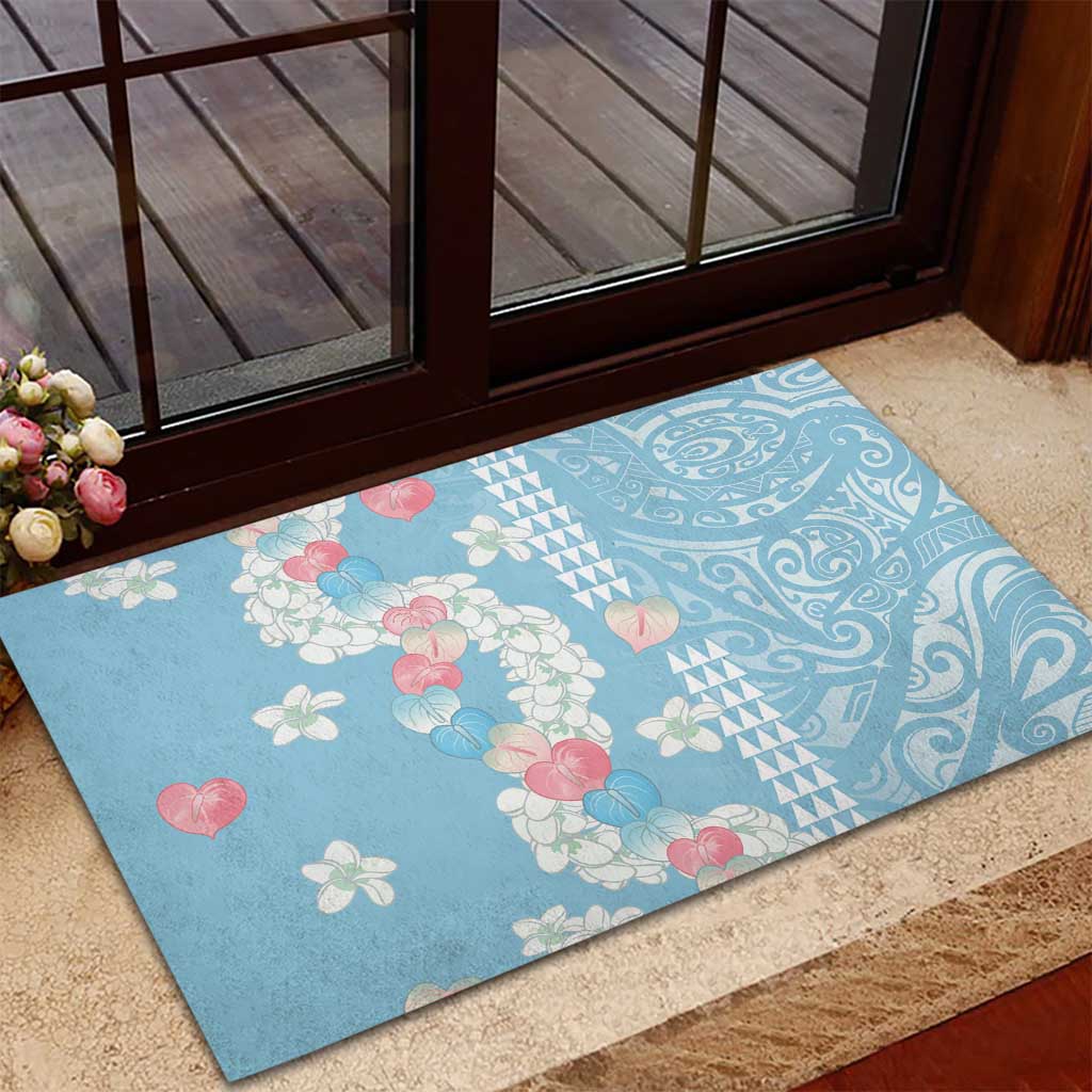 Blue Hawaii Anthurium Plumeria Lei Rubber Doormat