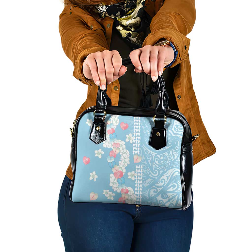 Blue Hawaii Anthurium Plumeria Lei Shoulder Handbag